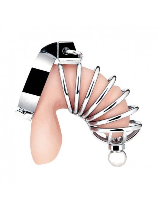 Серебристая клетка для члена Urethral Play Cage - BlueLine - купить с доставкой в Королеве