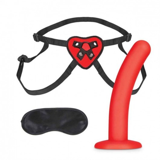 Красный поясной фаллоимитатор Red Heart Strap on Harness   5in Dildo Set - 12,25 см. - Lux Fetish - купить с доставкой в Королеве
