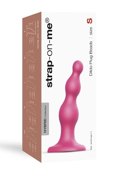 Розовая насадка Strap-On-Me Dildo Plug Beads size S - Strap-on-me - купить с доставкой в Королеве
