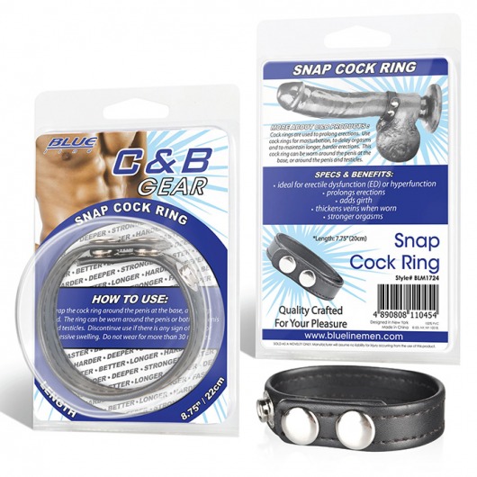 Кольцо на пенис из искусственной кожи на клепках SNAP COCK RING - BlueLine - в Королеве купить с доставкой