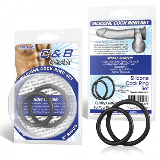 Набор из двух черных силиконовых колец разного диаметра SILICONE COCK RING SET - BlueLine - в Королеве купить с доставкой