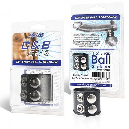Хомут-утяжка для мошонки из искусственной кожи на клепках SNAP BALL STRETCHER - BlueLine - купить с доставкой в Королеве