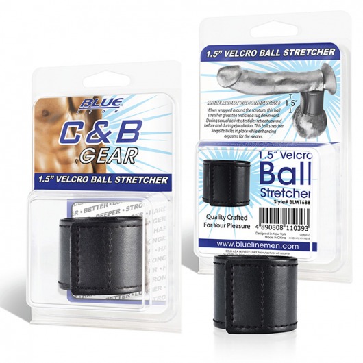 Хомут-утяжка для мошонки из искусственной кожи на липучке VELCRO BALL STRETCHER- 4 см. - BlueLine - в Королеве купить с доставкой