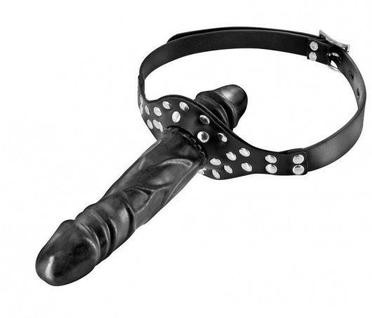 Черный кляп-фаллоимитатор Double Penis Gag - Fetish Tentation - купить с доставкой в Королеве