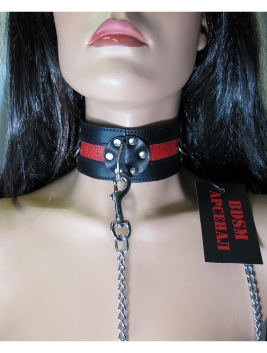 Металлический поводок с кожаной ручкой - БДСМ Арсенал - купить с доставкой в Королеве