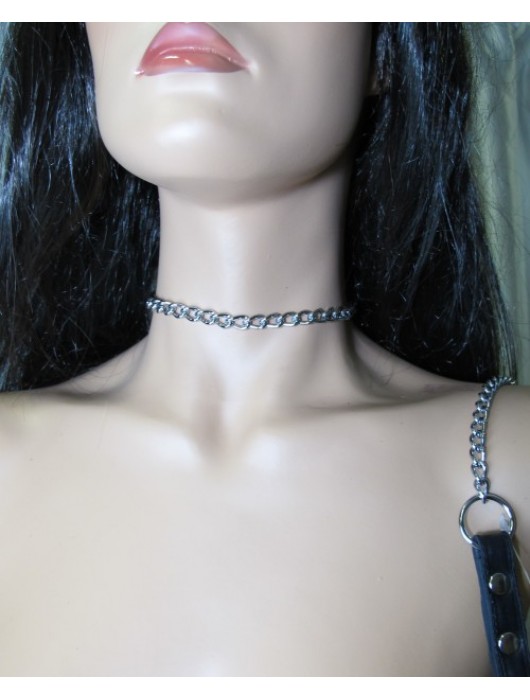 Металлический поводок с кожаной ручкой - БДСМ Арсенал - купить с доставкой в Королеве