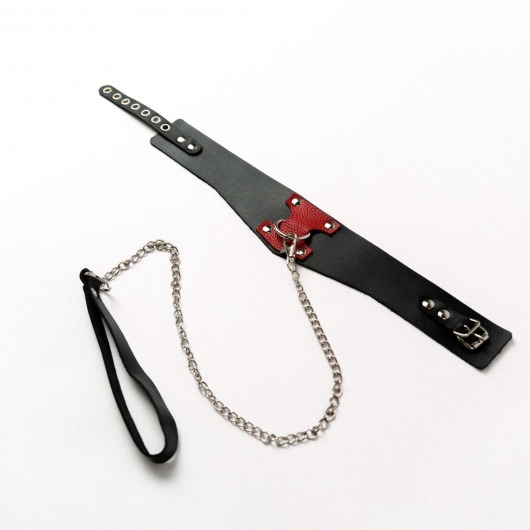 Черный широкий ошейник с красным декором и поводком - Crazy Handmade - купить с доставкой в Королеве
