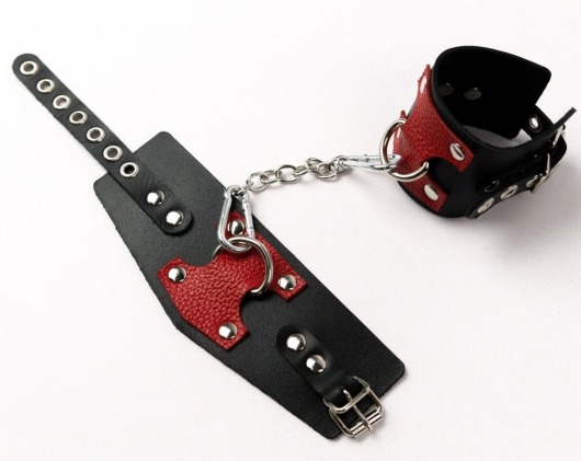 Черные кожаные оковы с красными вставками - Crazy Handmade - купить с доставкой в Королеве