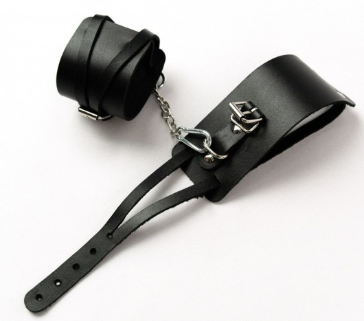 Черные кожаные оковы с креплением в виде веревочек - Crazy Handmade - купить с доставкой в Королеве