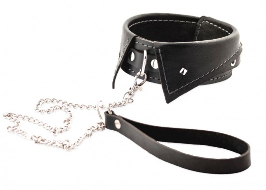 Черный ошейник-воротничок с металлическим поводком - Crazy Handmade - купить с доставкой в Королеве