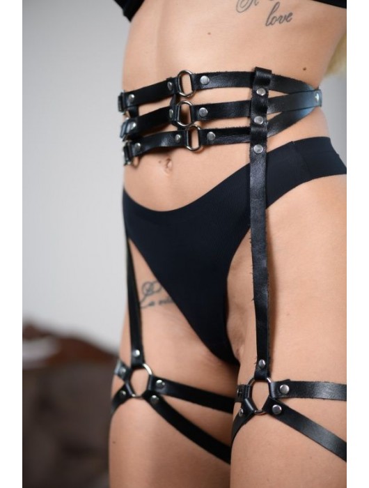 Кожаные гартеры на поясе Esteria - БДСМ Арсенал - купить с доставкой в Королеве
