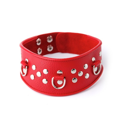 Кожаный красный ошейник с велюровой подкладкой - Sitabella - купить с доставкой в Королеве