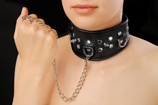 Чёрный ошейник из кожи - Sitabella - купить с доставкой в Королеве