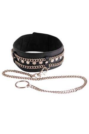 Чёрный ошейник с цепочками и поводком - Sitabella - купить с доставкой в Королеве