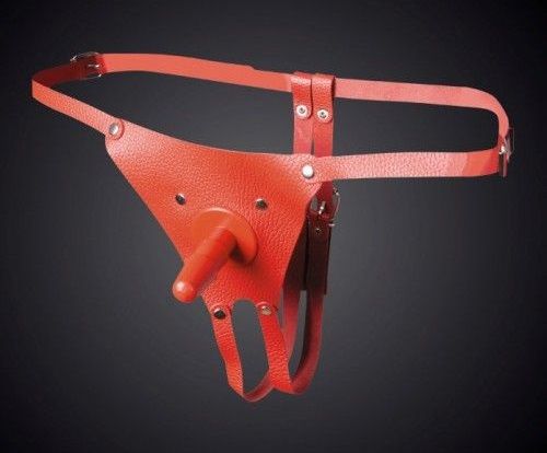 Красные кожаные универсальные трусики со штырьком для насадок - Sitabella - купить с доставкой в Королеве