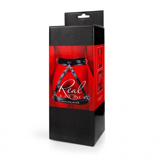 Черный кожаный пояс с гартерами - S-M - Notabu - купить с доставкой в Королеве