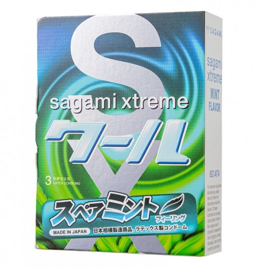 Презервативы Sagami Xtreme Mint с ароматом мяты - 3 шт. - Sagami - купить с доставкой в Королеве