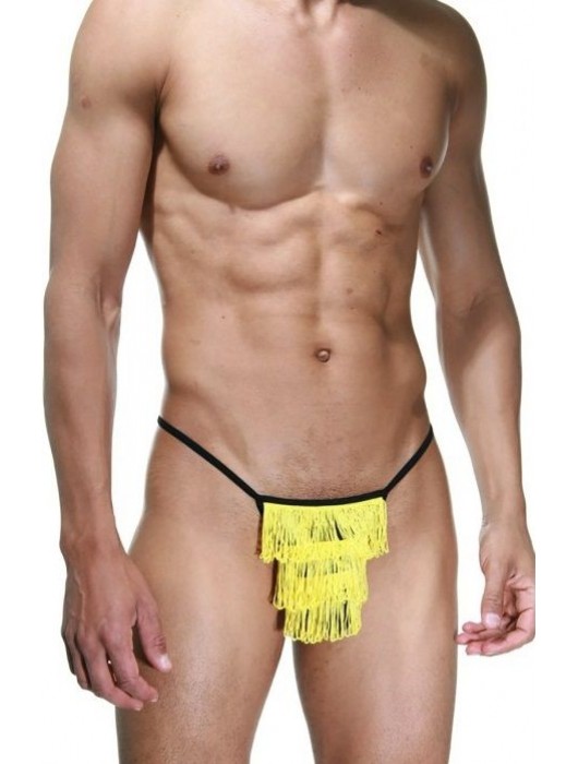 Черные трусы-стринги с желтой бахромой - La Blinque купить с доставкой