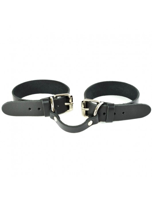 Черные кожаные наручники со съемной красной опушкой - Sitabella - купить с доставкой в Королеве