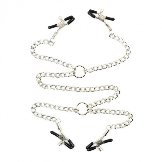 Серебристые зажимы для сосков и половых губ на тонкой цепочке - Notabu - купить с доставкой в Королеве