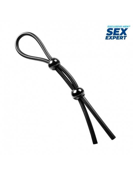 Черное силиконовое лассо с двумя шариками для утяжки - Sex Expert - в Королеве купить с доставкой