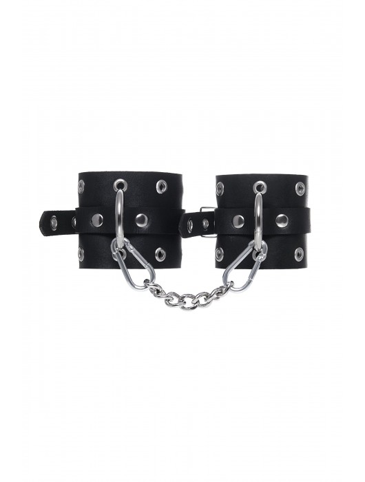 Черные кожаные однослойные наручники с люверсами - Pecado - купить с доставкой в Королеве