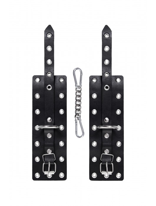 Черные кожаные однослойные наручники с люверсами - Pecado - купить с доставкой в Королеве