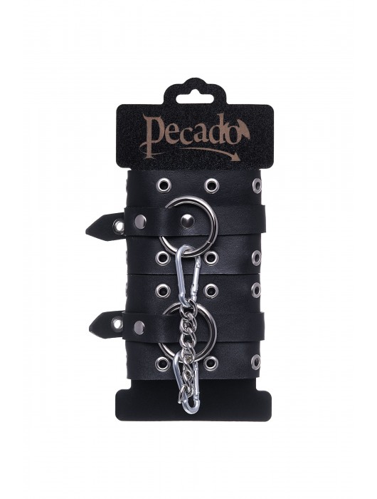 Черные кожаные однослойные наручники с люверсами - Pecado - купить с доставкой в Королеве