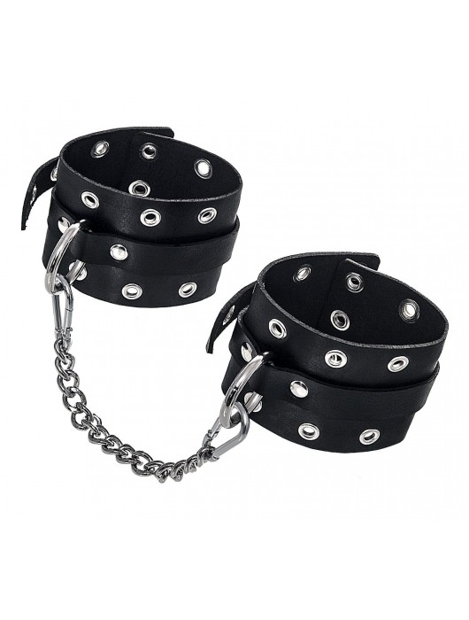 Черные кожаные однослойные оковы с люверсами - Pecado - купить с доставкой в Королеве