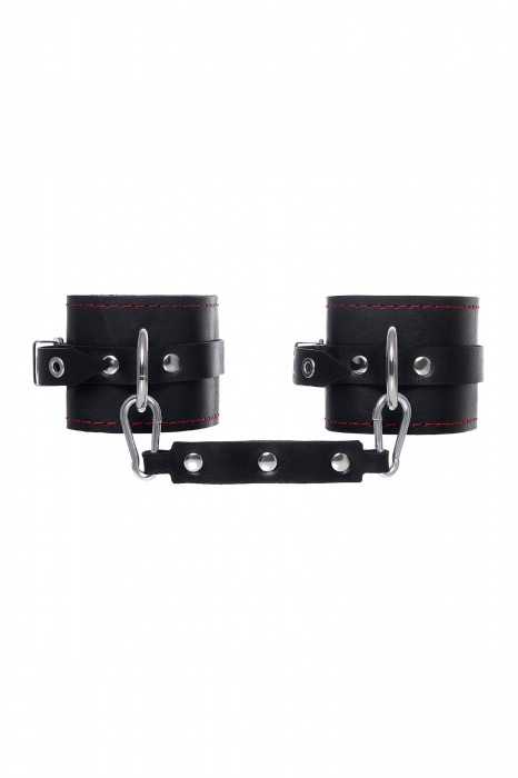 Черные кожаные однослойные оковы с контрастной строчкой - Pecado - купить с доставкой в Королеве