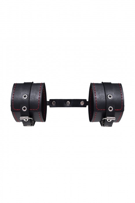 Черные кожаные однослойные оковы с контрастной строчкой - Pecado - купить с доставкой в Королеве