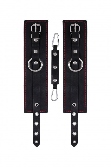 Черные кожаные однослойные оковы с контрастной строчкой - Pecado - купить с доставкой в Королеве