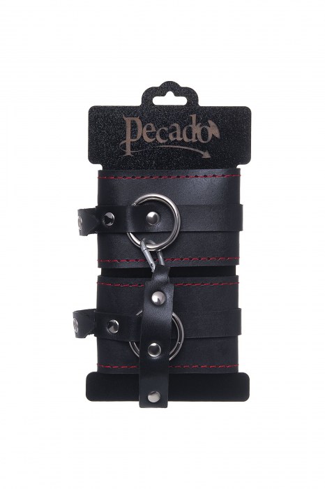 Черные кожаные однослойные оковы с контрастной строчкой - Pecado - купить с доставкой в Королеве