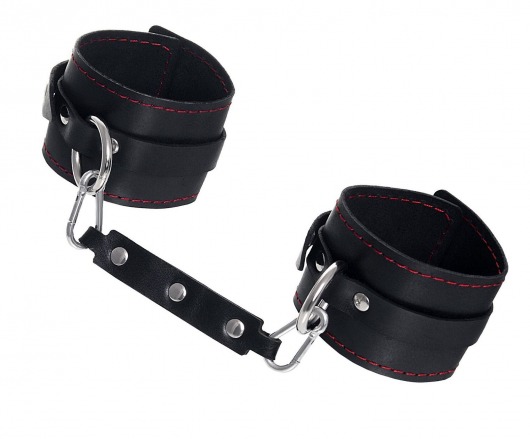 Черные кожаные однослойные оковы с контрастной строчкой - Pecado - купить с доставкой в Королеве