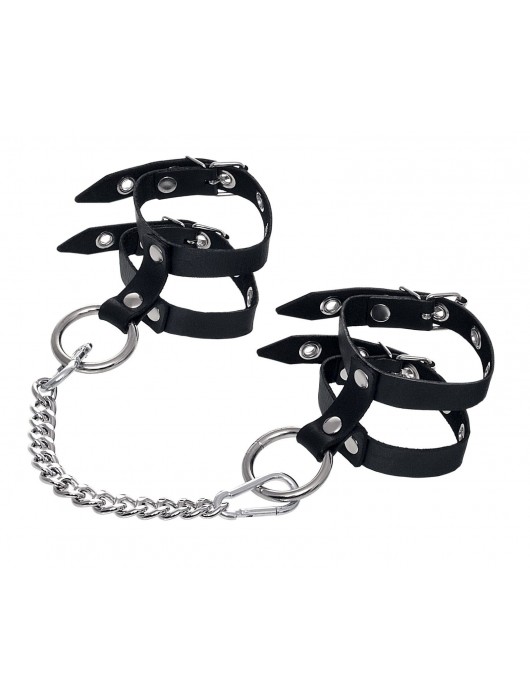 Черные однослойные кожаные оковы из двух ремешков - Pecado - купить с доставкой в Королеве