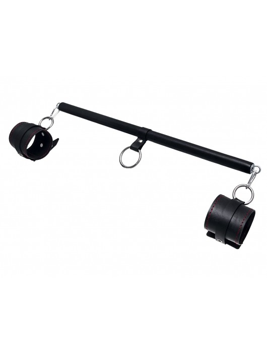 Черная распорка для ног с кожаными манжетами - Pecado - купить с доставкой в Королеве