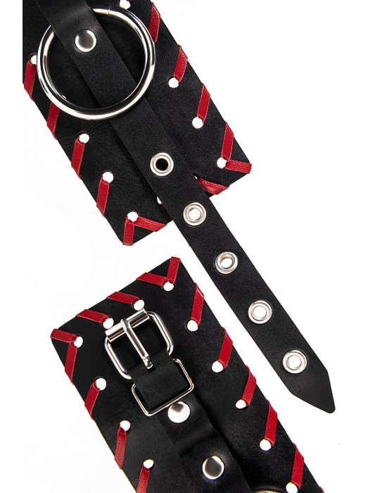 Черно-красные оковы из натуральной кожи - Pecado - купить с доставкой в Королеве