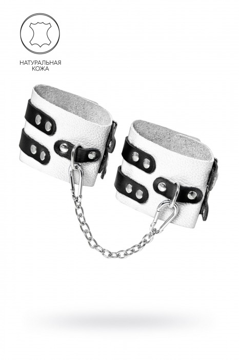 Бело-черные оковы с двумя ремешками и люверсами - Pecado - купить с доставкой в Королеве