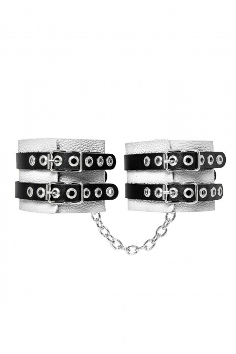 Бело-черные оковы с двумя ремешками и люверсами - Pecado - купить с доставкой в Королеве