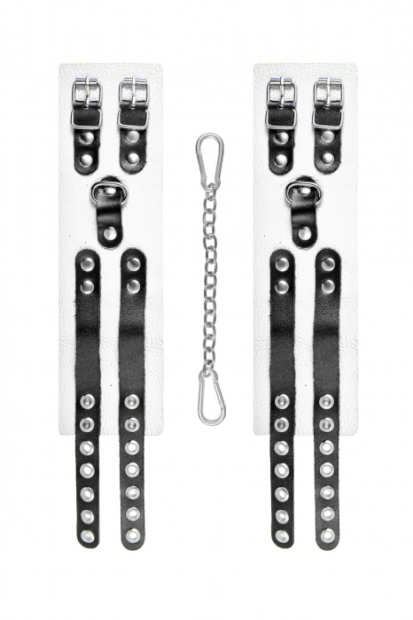 Бело-черные оковы с двумя ремешками и люверсами - Pecado - купить с доставкой в Королеве