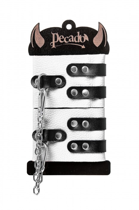 Бело-черные оковы с двумя ремешками и люверсами - Pecado - купить с доставкой в Королеве
