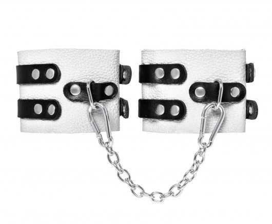 Бело-черные оковы с двумя ремешками и люверсами - Pecado - купить с доставкой в Королеве
