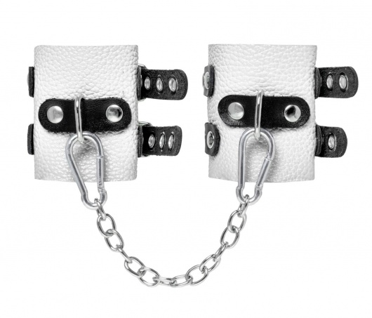 Бело-черные наручники с двумя ремешками и люверсами - Pecado - купить с доставкой в Королеве