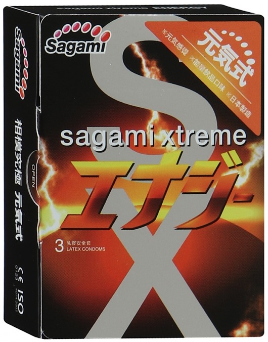 Презервативы Sagami Xtreme ENERGY с ароматом энергетика - 3 шт. - Sagami - купить с доставкой в Королеве