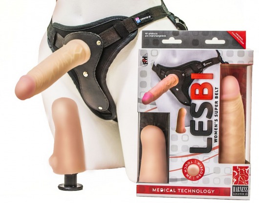 Телесный страпон Harness LESBI с вагинальной пробкой - 16,5 см. - LOVETOY (А-Полимер) - купить с доставкой в Королеве
