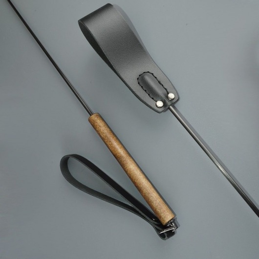 Черный кожаный стек с деревянной рукоятью - 69 см. - Sitabella - купить с доставкой в Королеве