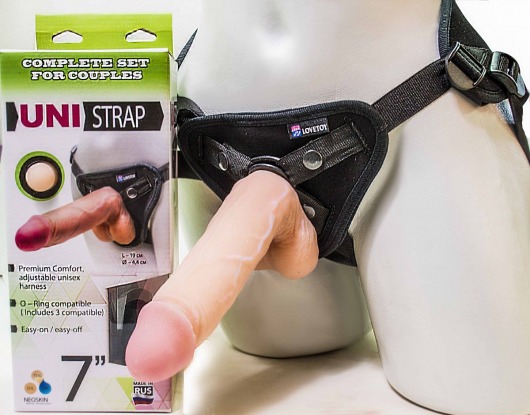 Страпон-унисекс с двумя насадками UNI strap 7  Harness - 19 и 16 см. - LOVETOY (А-Полимер) - купить с доставкой в Королеве