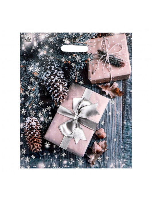 Новогодний пакет с принтом в виде подарков и вырубной ручкой (45х38 см) - Сима-Ленд - купить с доставкой в Королеве