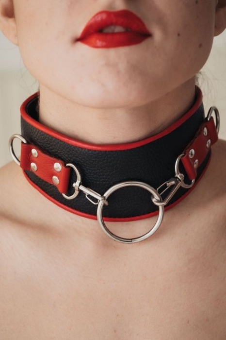 Черный кожаный ошейник с кольцом - БДСМ Арсенал - купить с доставкой в Королеве