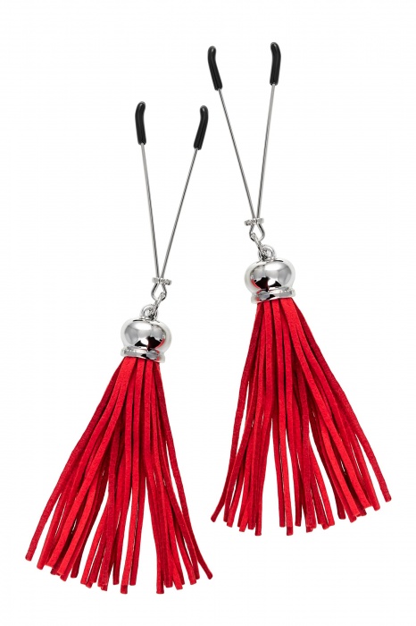 Зажимы на соски «Вилки» с красными кисточками из замши - Pecado - купить с доставкой в Королеве